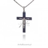 Silver cross with titanium JESUS ON THE CROSS