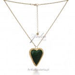 Gold-plated silver necklace with natural green malachite BIG HEART