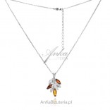 Rhodium-plated silver necklace with amber TRANGE