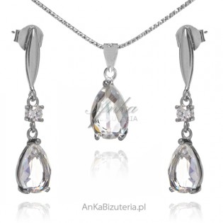 Elegancka biżuteria srebrna komplet  z kryształami Aurora Borealis