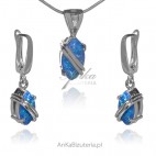 Biżuteria srebrna komplet z niebieskim opalem -  MAGIA KOLORU