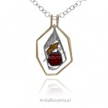 Delightful silver and gold-plated pendant with cherry-cognac amber and white zircon