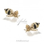 Gold-plated silver bees earrings with amber