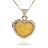 Beautiful silver gilded pendant/box with yellow amber HEART