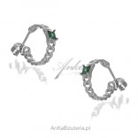 Silver shell earrings with green zircon
