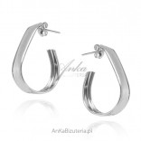 Silver oval hoop earrings - ITALIAN