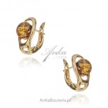 Gold-plated silver earrings with cognac amber classic elegance