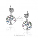 Silver earrings Trees of happiness with colorful zircons