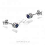 Silver earrings with navy blue zircon