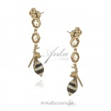 Gold-plated silver earrings with amber BEES ON HONEYCOMB