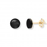 Silver earrings with gold plated flat circles with black onyx