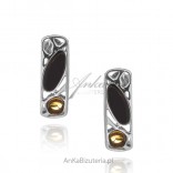 Silver earrings with cognac and cherry amber