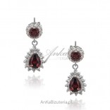 Elegant silver earrings with red zircon and white micro zircons PARIS