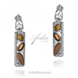Silver earrings with amber - cherry and cognac - Class and elegance