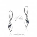 Silver earrings with navy blue zircon - subtle dangling