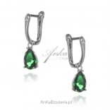 Silver earrings with emerald zircon