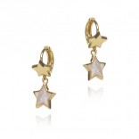 Silver earrings with gold-plated stars with white mother-of-pearl