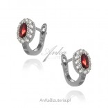 Silver earrings with white and red cubic zirconia