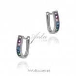 Silver earrings with colorful zircon - beautiful for a girl