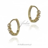 Silver earrings with gold-plated circles with white zircon