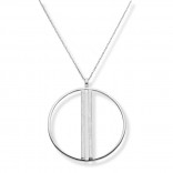 Long silver necklace with a large MANHATTAN circle