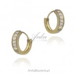 Silver earrings with gold-plated circles with white cubic zirconia