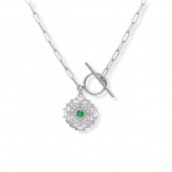 Silver necklace with a green rosette and tibon