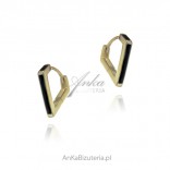 Gold-plated silver earrings with black enamel