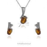 Set of silver jewelery with cognac amber AMANDA