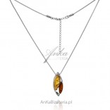 Silver necklace with amber and smoky quartz on a calza chain