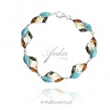 Silver bracelet with amber and blue turquoise