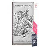Picture of a silver baby angels over a christening gift