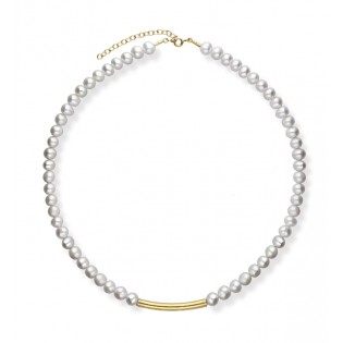 Naszyjnik srebrny pozłacany z naturalnymi perłami