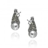 Kolczyki srebrne z markazytami i szarymi perłami