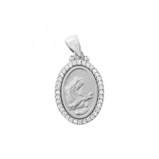Medalik srebrny satynowany z białymi cyrkoniami Św. Rita - od spraw beznadziejnych