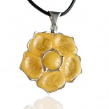 Silver amber pendant. Flower with white and yellow amber