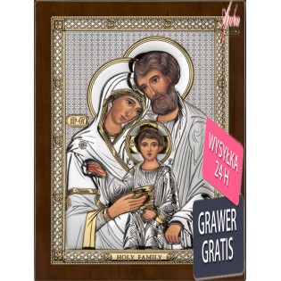Ikona Święta Rodzina - obrazek srebrny pozłacany 10cm*12cm