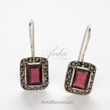 Silver earrings with pomegranates and marcasites - rectangles