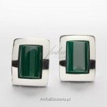 Silver earrings with natural malachite nut