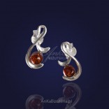 Silver earrings with brown amber musical notes