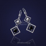 Earrings circles in squares with onyx for a gift for a woman.