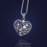 Silver jewelry. Silver pendant. Heart in flowery zircons.