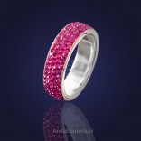 A pink silver wedding ring with Swarovski crystals.
