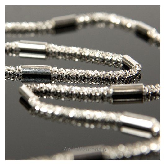 Naszyjnik-łańcuszek srebrny z pałeczkami i kuleczkami-50cm.