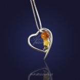 Silver jewellery. Heart on a chain of 45cm with colorful amber.