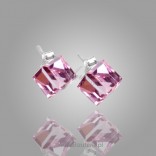 Earrings-pink cubes silver Swarovski crystal.