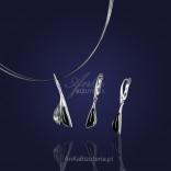Silver women's jewelry. Set, silver earrings with onyx and crystal.
