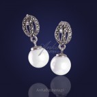 Biżuteria ze srebra - perełki kolczyki z markazytami  idealnie zgrany duet