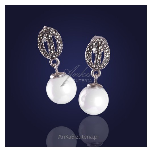 Biżuteria ze srebra - perełki kolczyki z markazytami  idealnie zgrany duet