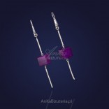 Silver earrings with amethyst long squares